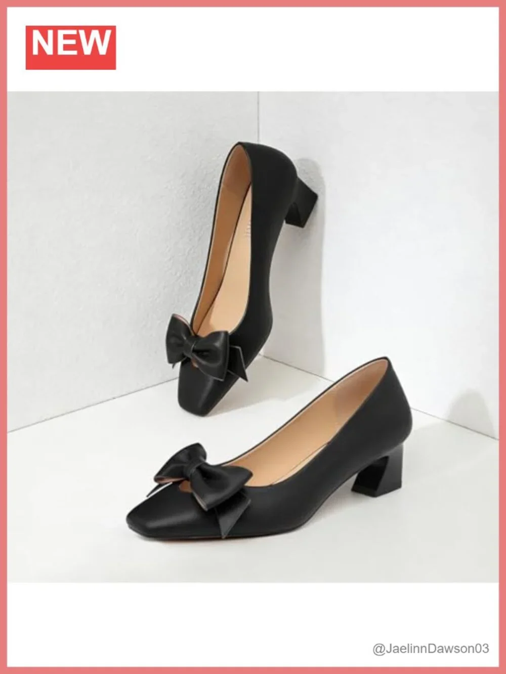 Chunky Heels for Women Low Heel Dress Pumps with Bow Faux Leather Slip-On Block